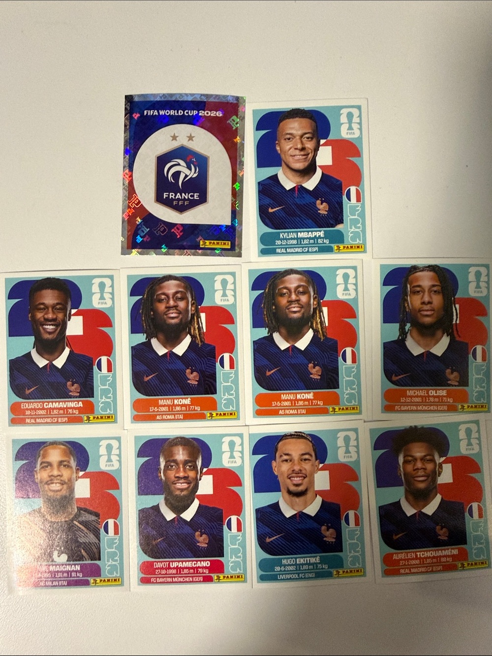 Panini FIFA World Cup 2026-Kylian Mbappé , Team Crest & Player stickers lot 10